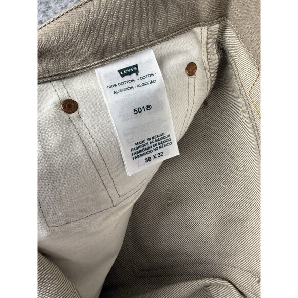 Levi's Men's 501 Original Shrink to Fit Jeans Men’s 38x32 Khaki Tan Button Fly - Picture 10 of 11
